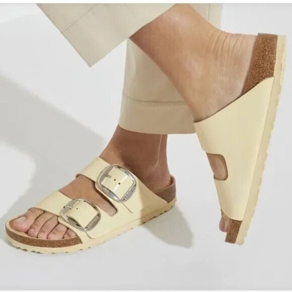 BIRKENSTOCK Arizona Leather Big Buckle Slide Sandals Yellow Shine EU 36 US 5